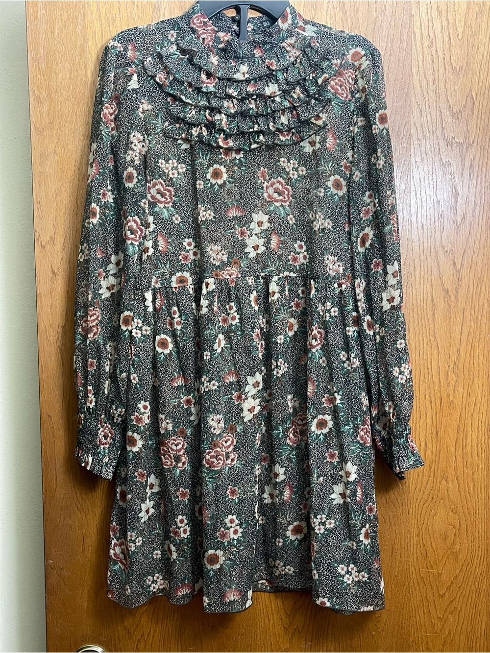 Floral Ruffle-Yoke Long Sleeve Mini Dress